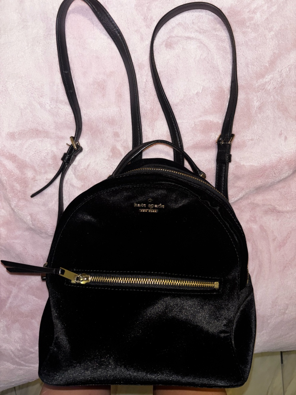 kate spade Black Velvet Mini Backpack with Gold Hardware